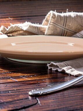 vintage buffalo rouge ware salmon color stoneware serving plate